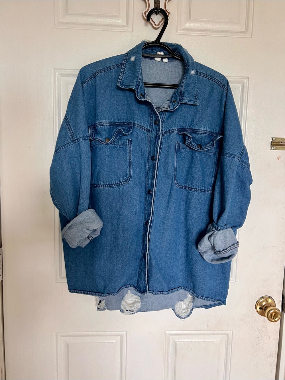 Elan | Graphic Distressed Denim Shirt